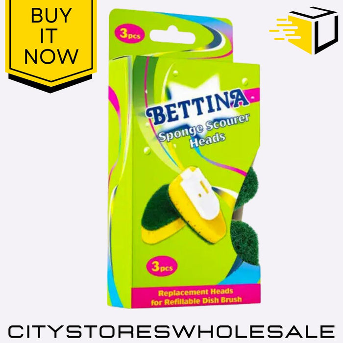 Green Sponge Scourer Refill Heads Heavy Duty Scrub Pads Cleaner 3pk Bettina