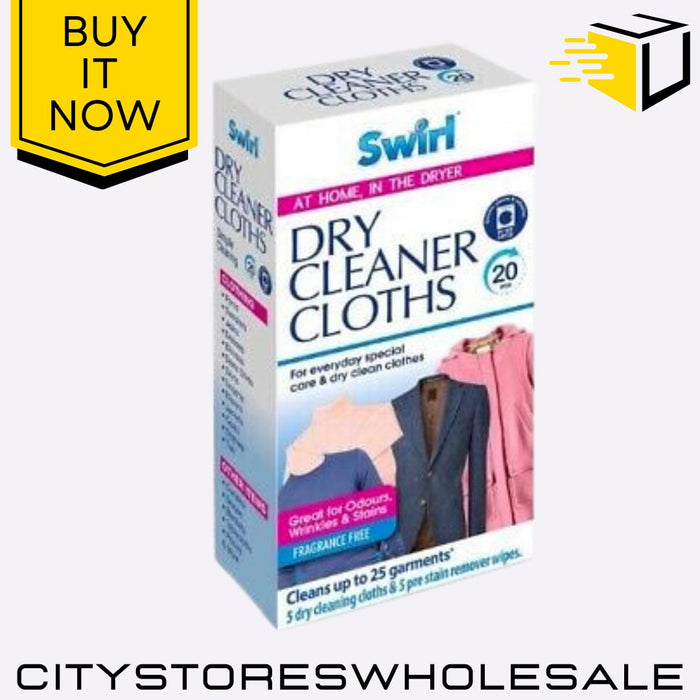 Dry Cleaner Cloths & Stain Remover Wipes Quick & Effective Cleaning 5 Pack Swirl
