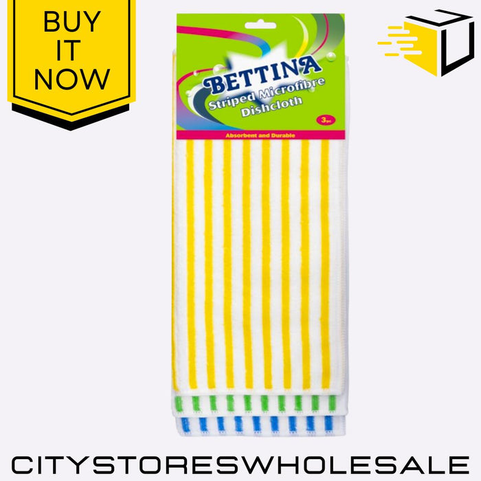 Striped Microfibre Dishcloths Super Absorbent Clean Cloths Kitchen 3pk Bettina