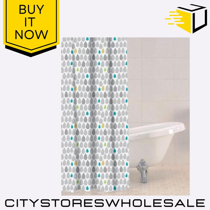 Rain Drops Shower Curtain With 12 Hooks Waterproof & Stylish 180x180cm Sabichi