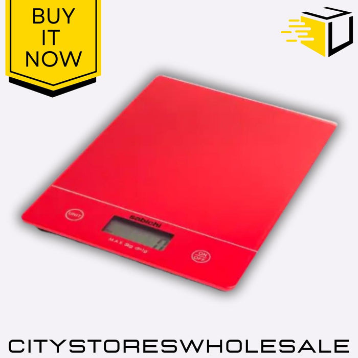 Digital Kitchen Scale 5kg Red Sabichi LCD Display, Accurate Food Weighing