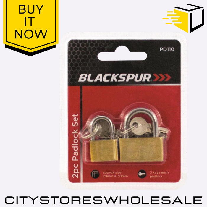 Brass Padlock 2pc Set 20mm & 30mm Heavy Duty Lock With 3 Keys Each Blackspur