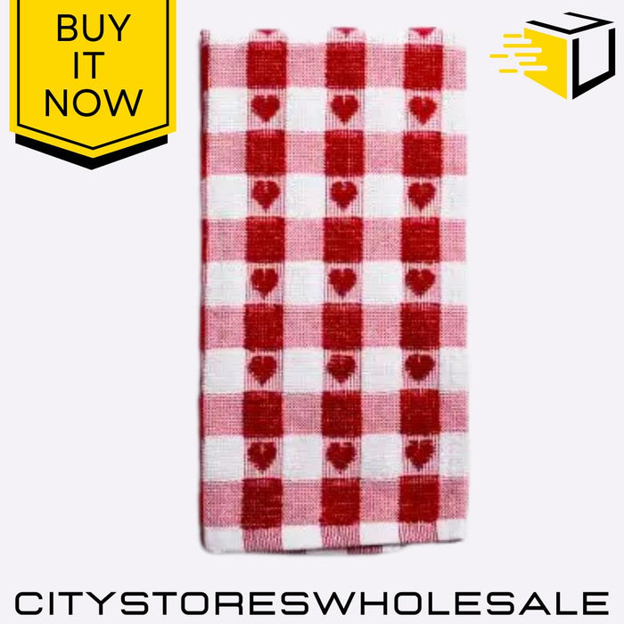 Tea Towel Red Heart 100% Cotton Kitchen Dish Cloth Soft & Absorbent Sabichi