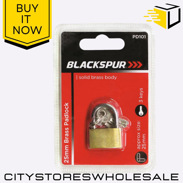 25mm Brass Padlock with 3 Keys Durable Security Lock For Luggage Blackspur