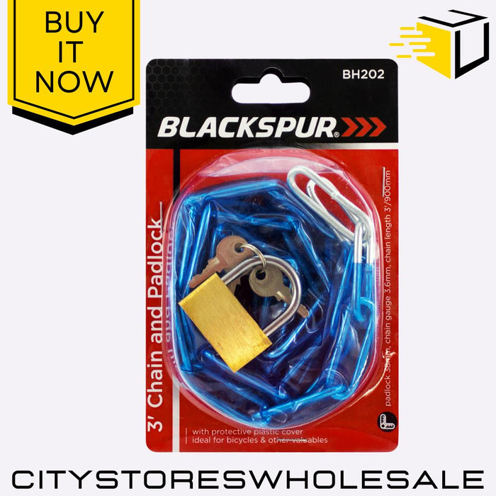 3ft / 900mm Security Chain & Padlock Heavy Duty Lock Anti-Theft Blackspur