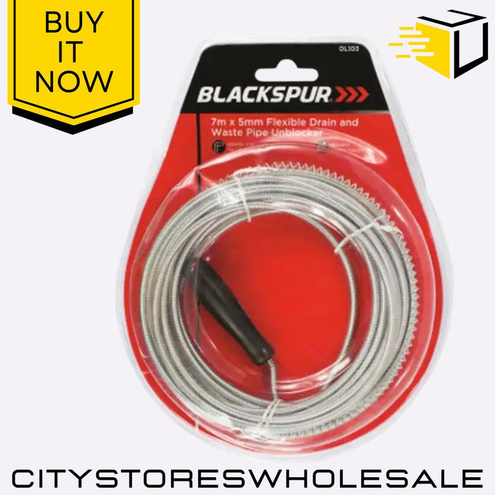 Flexible Drain & Pipe Unblocker Sink Toilet Cleaner Tool 5mm x 7m Blackspur