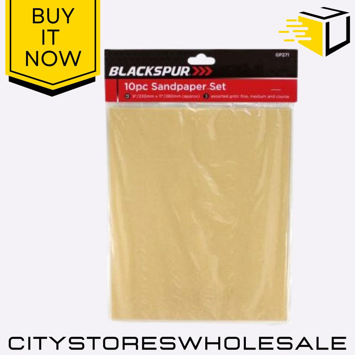 Assorted Grits Glass Blackspur Sandpaper Durable Sanding Sheets DIY & Wood 10pk