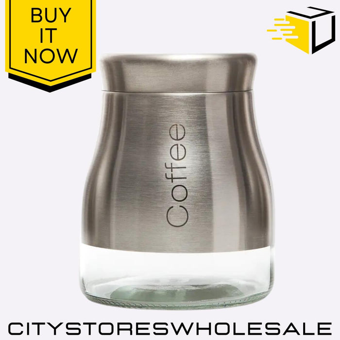 Brushed Stainless Steel & Glass Coffee Storage Jar Screw Top Tight Can Sabichi