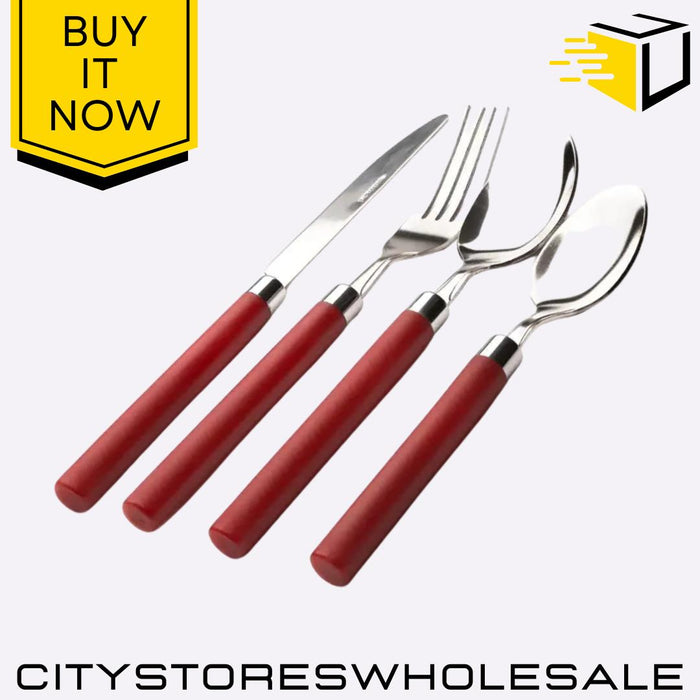 16pc Red Cutlery Set Stainless Steel Forks Spoon Dining Tableware Sabichi