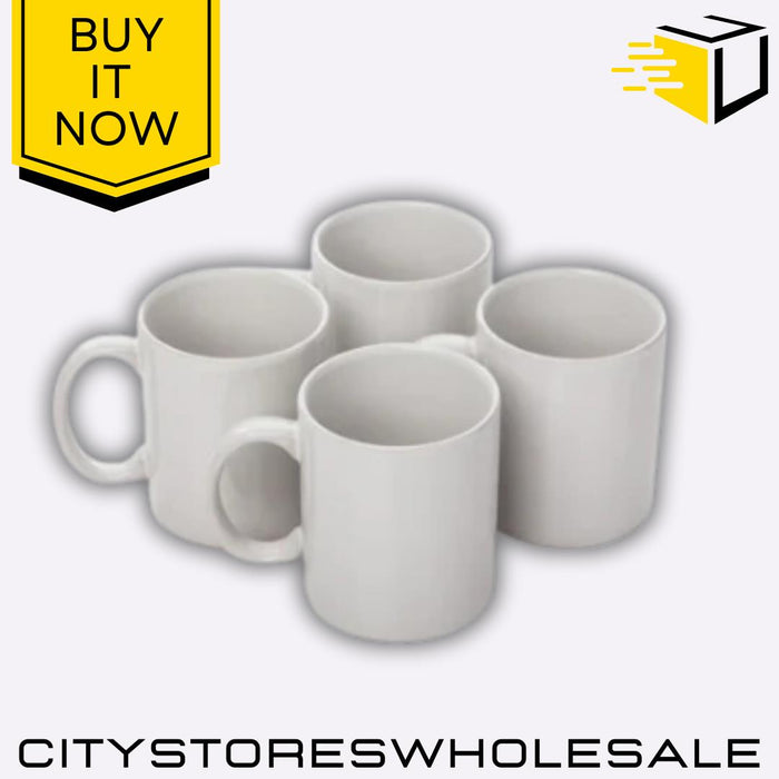 4 White Stoneware Mug Set Durable Coffee Tea Cups Dishwasher Microwave Sabichi