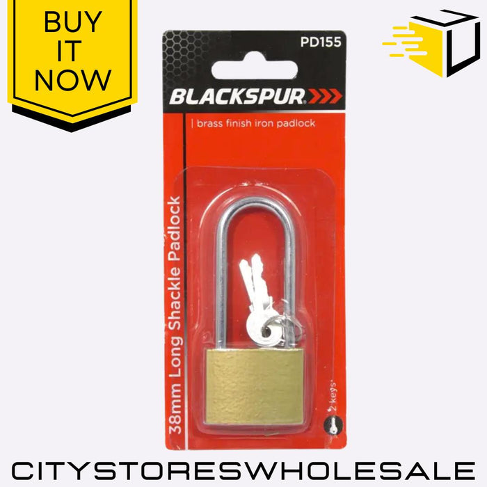 38mm Long Shackle Padlock Heavy Duty Security Lock With 2 Keys Blackspur