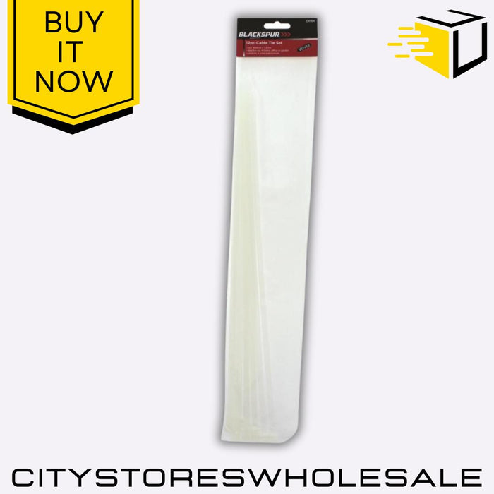 12pc 450mm x 7.2mm Heavy Duty Cable Ties Strong Nylon Zip Tie Set Blackspur