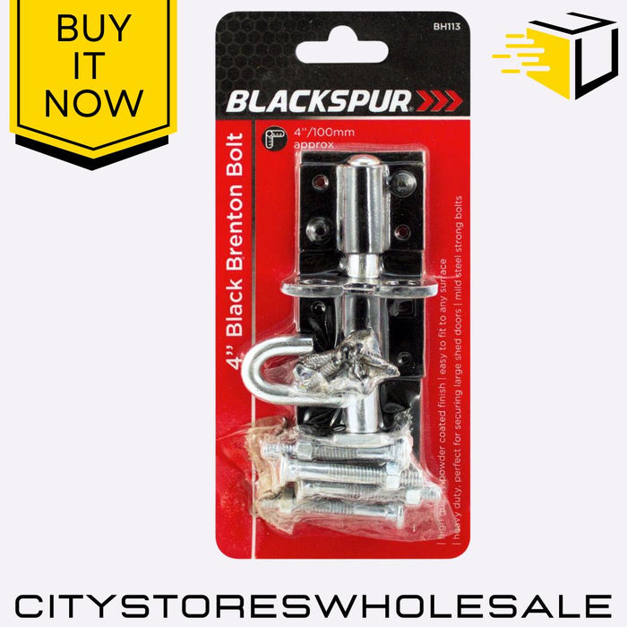 Black Brenton Bolt 100mm 4" Duty Gate Shed Lock Latch Door Security Blackspur
