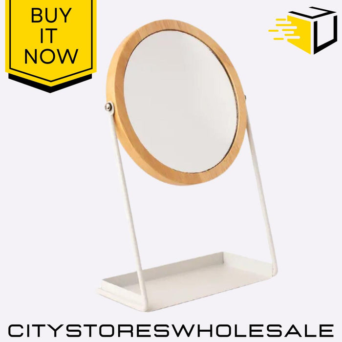 White & Bamboo Tall Swivel Mirror Length Freestanding Rotating Stand Sabichi