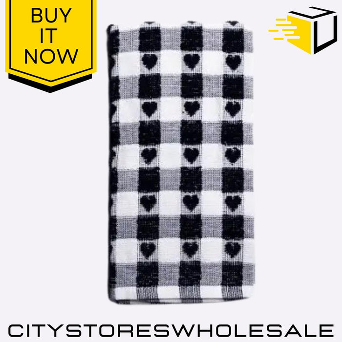 Tea Towel Navy Heart 100% Cotton Kitchen Dish Cloth Soft & Absorbent Sabichi