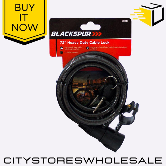 Heavy Duty Cable Bicycle Lock 72" Strong Steel Bike Lock With Key Blackspur