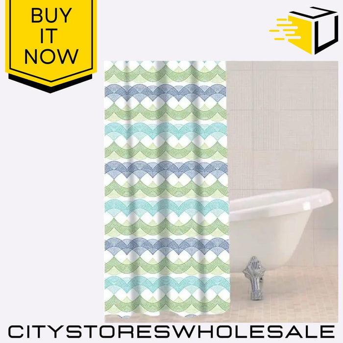 Waves Shower Curtain With 12 Hooks Waterproof & Stylish 180x180cm Sabichi