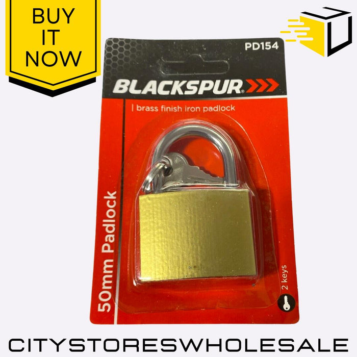 Heavy Duty 50mm Padlock Blackspur With 2 Keys Security Lock For Home & Shed