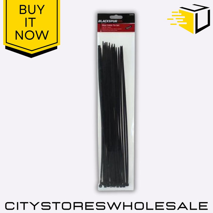 30pc Cable Tie Set Blackspur 15 Inch x 4.8mm Heavy Duty Black Zip Ties