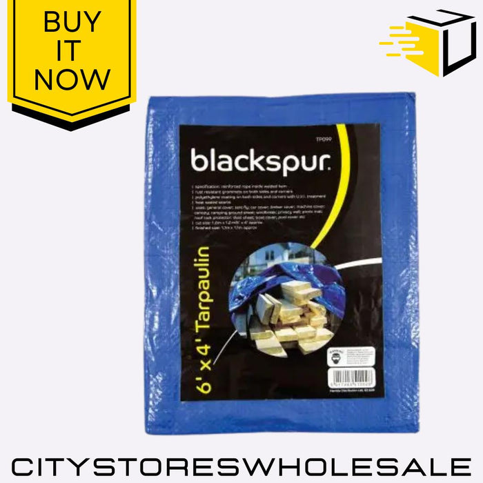 6ft x 4ft Tarpaulin Waterproof Cover Sheet Ground Sheet Blue Blackspur