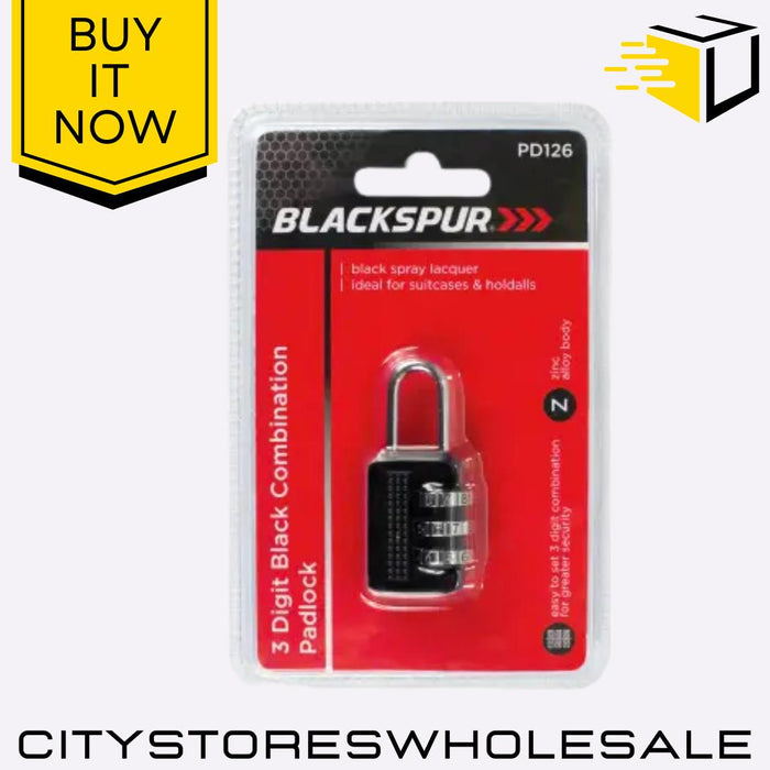 3 Digit Combination Padlock Black Luggage Suitcase Gym Locker Travel Blackspur