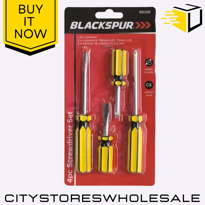 Screwdriver Set Flat & Phillips DIY Hand Tools Home & Repair 4pc Blackspur