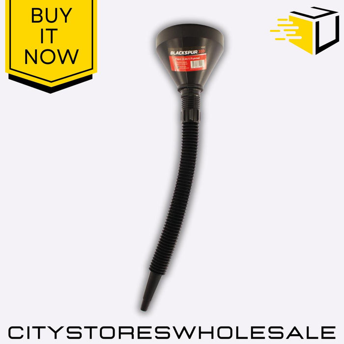 Black 2-in-1 Flexi Funnel Flexible Oil Fuel Funnel Multipurpose Tool Blackspur
