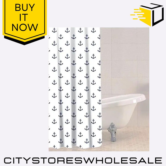 Anchor PEVA Shower Curtain With 12 Hooks Waterproof & Stylish 180x180cm Sabichi