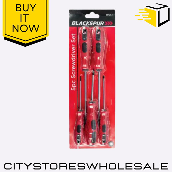 Soft-Grip Screwdriver Set Slotted & Crosspoint General Purpose 5pcs Blackspur
