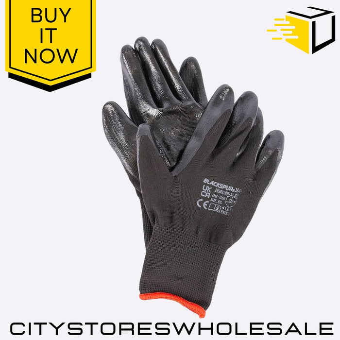 Multi-Purpose Nitrile Coated Work Gloves Large Durable Grip & Protect Blackspur