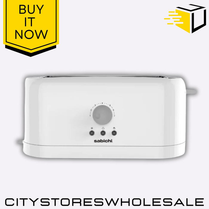 4 Slice Toaster White Wide Slots, 7 Browning Levels, Crumb Tray Sabichi