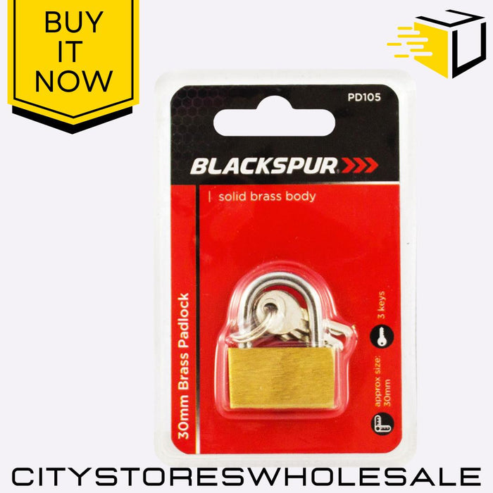 30mm Brass Padlock with 3 Keys Durable Security Lock For Luggage Blackspur