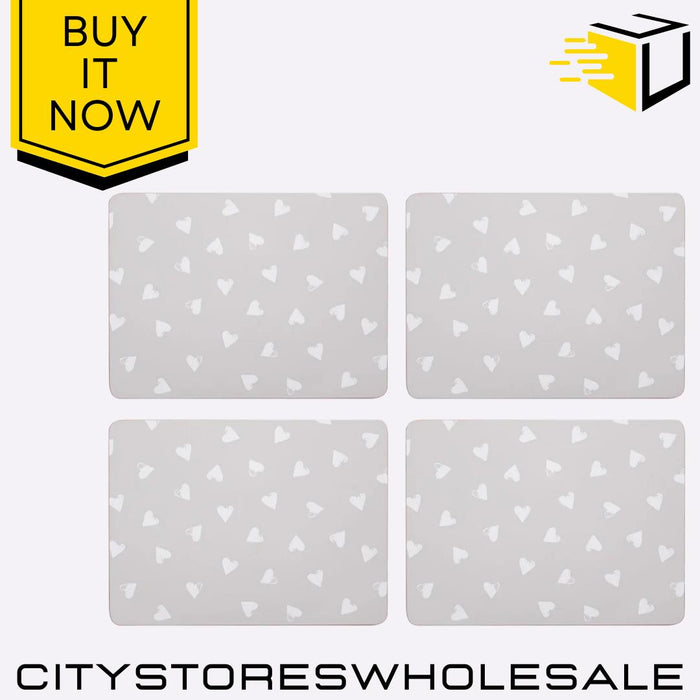 4 Watercolour Hearts Placemats & 4 Coasters Set Heat Resistant Table Mat Sabichi