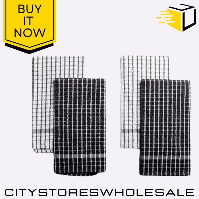 Set of 4 Terry Grey Kitchen Tea Towels Absorbent Soft Durable Cotton Sabichi