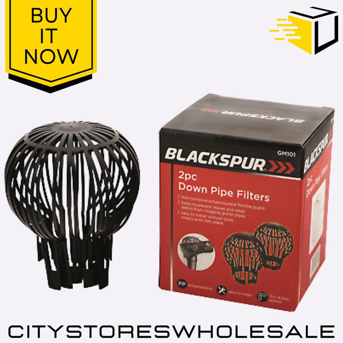 Down Pipe Filters Gutter Guard Leaf Debris Blocker Drain Cover 2 Pack Blackspur