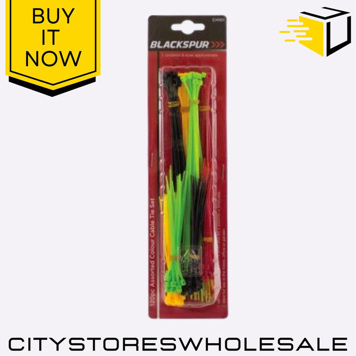 120pc Assorted Colour Cable Tie Set Strong & Durable Zip Ties Pack Blackspur