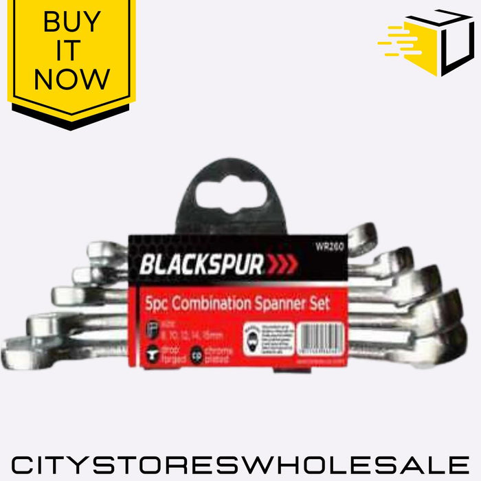 5pc Open End Spanner Set Double Ended Drop Forged Chrome Vanadium Tool Blackspur