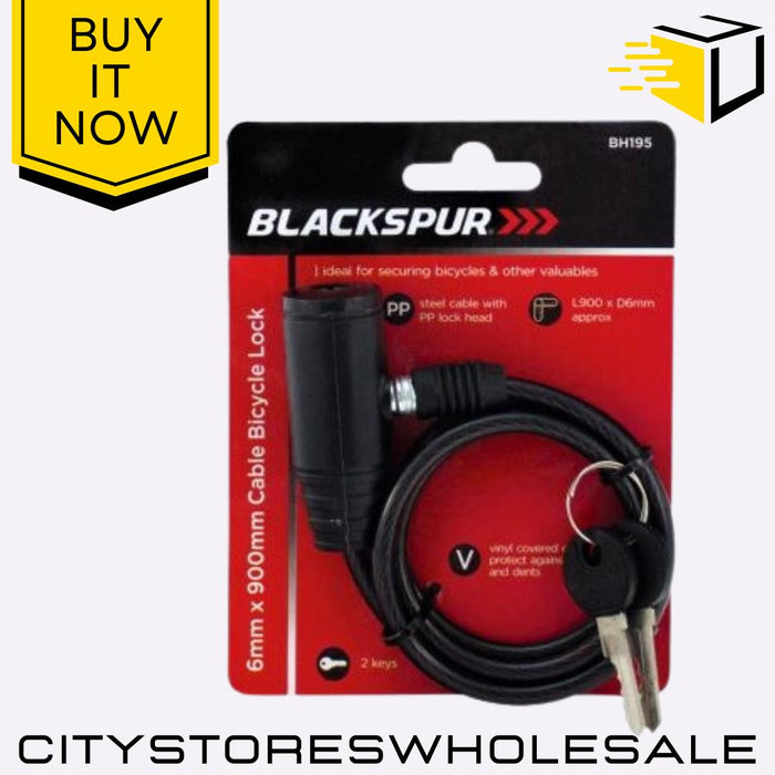 6mm x 900mm Bike Cable Lock Anti-Theft Security Lock With Key Blackspur