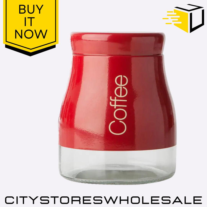 Red Stainless Steel Coffee Jar Glass Storage With Screw Top Lid Sabichi