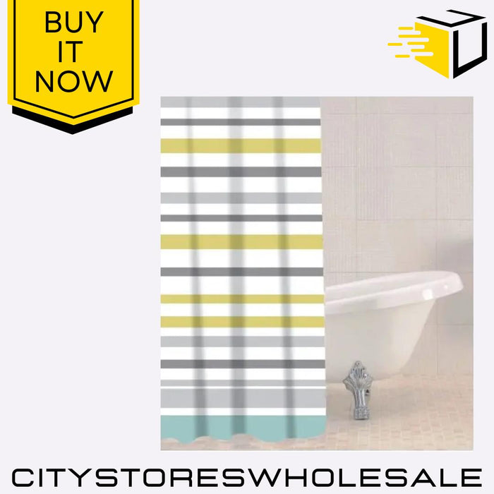 Ocean Stripe Shower Curtain With 12 Hooks Waterproof & Stylish 180x180cm Sabichi