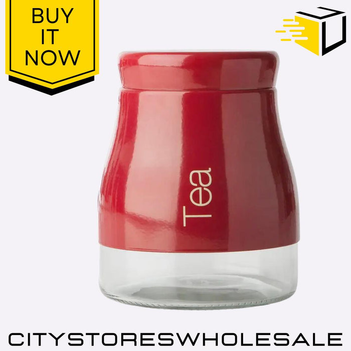 Red Stainless Steel Tea Jar Glass Storage With Screw Top Lid Sabichi
