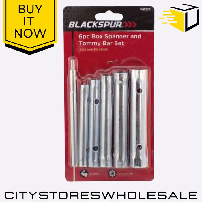6pc Box Spanner & Tommy Bar Set Metric Sizes Garage DIY Hand Tool Kit Blackspur