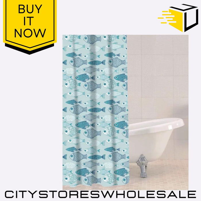 Baby Fish Shower Curtain With 12 Hooks Waterproof & Stylish 180x180cm Sabichi