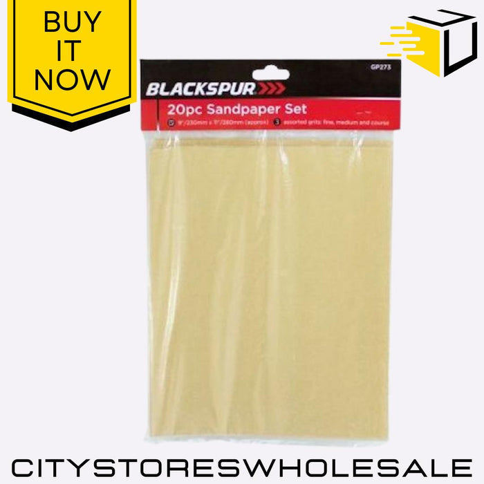Assorted Grits Glass Sandpaper Durable Sanding Sheets DIY & Wood 20pk Blackspur