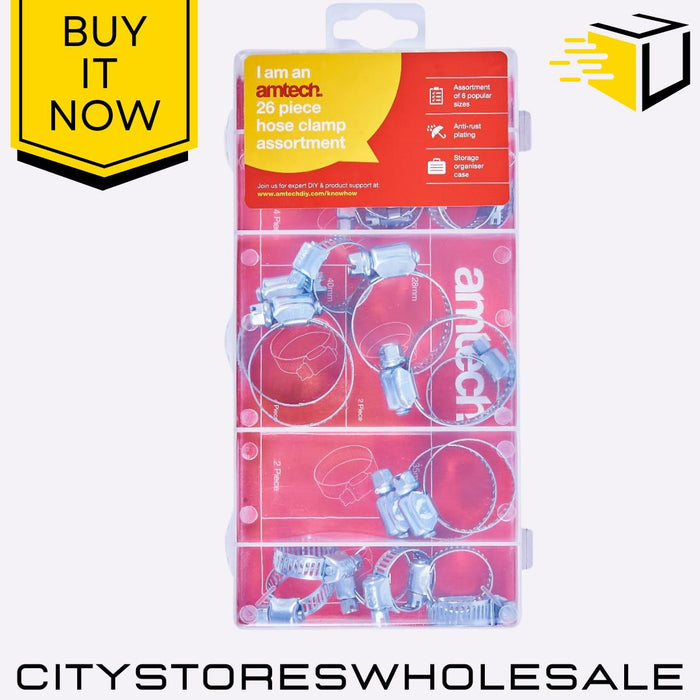 Assorted Hose Amtech Clamp 26 Piece Pack, Durable Stainless Steel, Adjustable