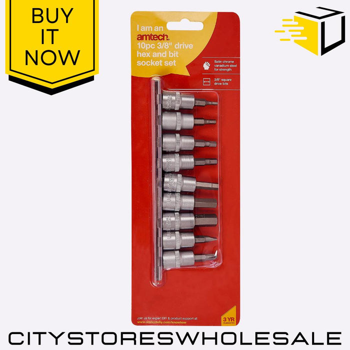 3/8 Inch Drive Hex Amtech Bit Socket Set 10 Piece High Quality Durable Tools