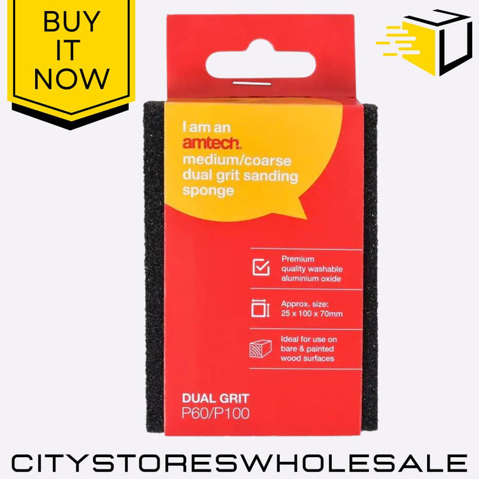 Medium Coarse Amtech Dual Grit Sanding Sponge P60/100 Hand Sanding Block