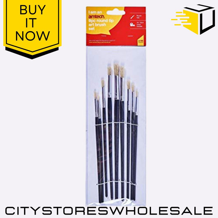 Round Tip Art Brush Amtech Set Watercolour Acrylic Paint Brushes Set 9pk