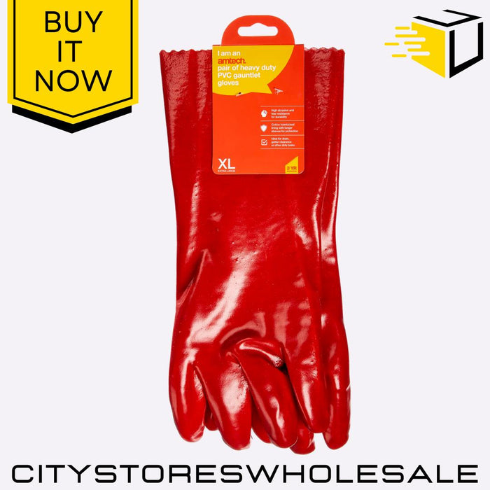 PVC Gauntlet Work Amtech Gloves Heavy Duty Chemical Resistant Grip XL Size 10