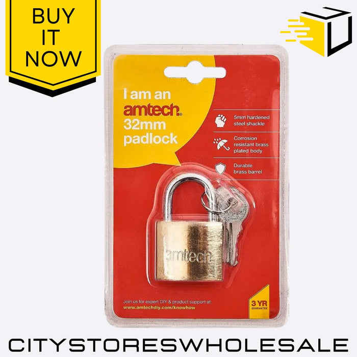 32mm Padlock With Amtech 3 Keys Secure Lock or Luggage, Cabinets & Lockers